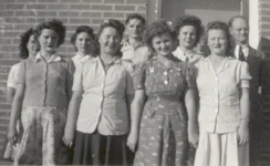 Class of 1944 - (as Juniors).  Three didn't graduate: Orville Wahl, Jean Moran and Jacque Juvenal. Graduates were:  Bonnie Foster, Lillian Dugan, Margaret Shiney, Wilda Anderson and Alberta Ree.  Mr. Pearson is also in the picture