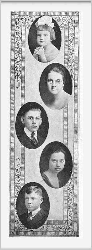 Class of 1921 - Page 1 - Mildred Hendricks (age 5) Senior Mascot Loraine Robertson, Edward Murray, Grace Roser, John Wharton