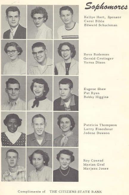 Sophmores 1955 Those not graduating, Reva Rodeman,  Gerald Crotinger, Marian Graf