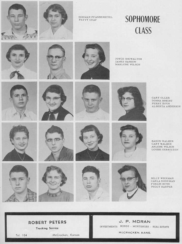 Sophomores 1956 Gary Sam Oller, Perry J. Irvin, Billy Wierman, Carla Rodeman did not graduate